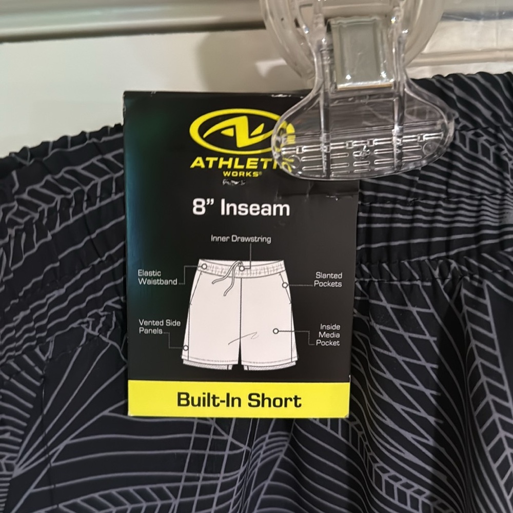 Athletic Works Black and Gray Patterned Shorts with built in liner - Picture 3 of 6